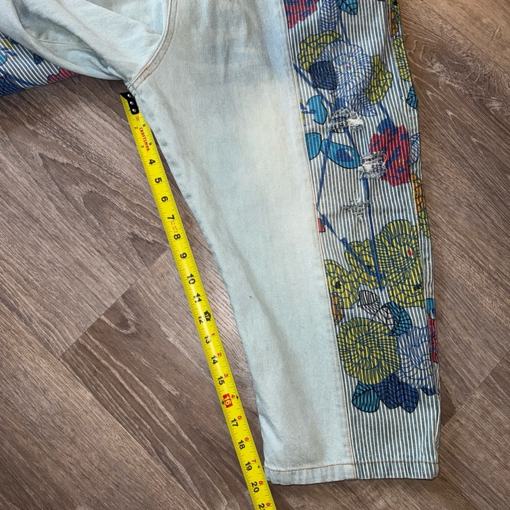 Monthorigin Overalls Womens Blue Floral Print Bibs Denim Distressed Crop - Picture 6 of 9